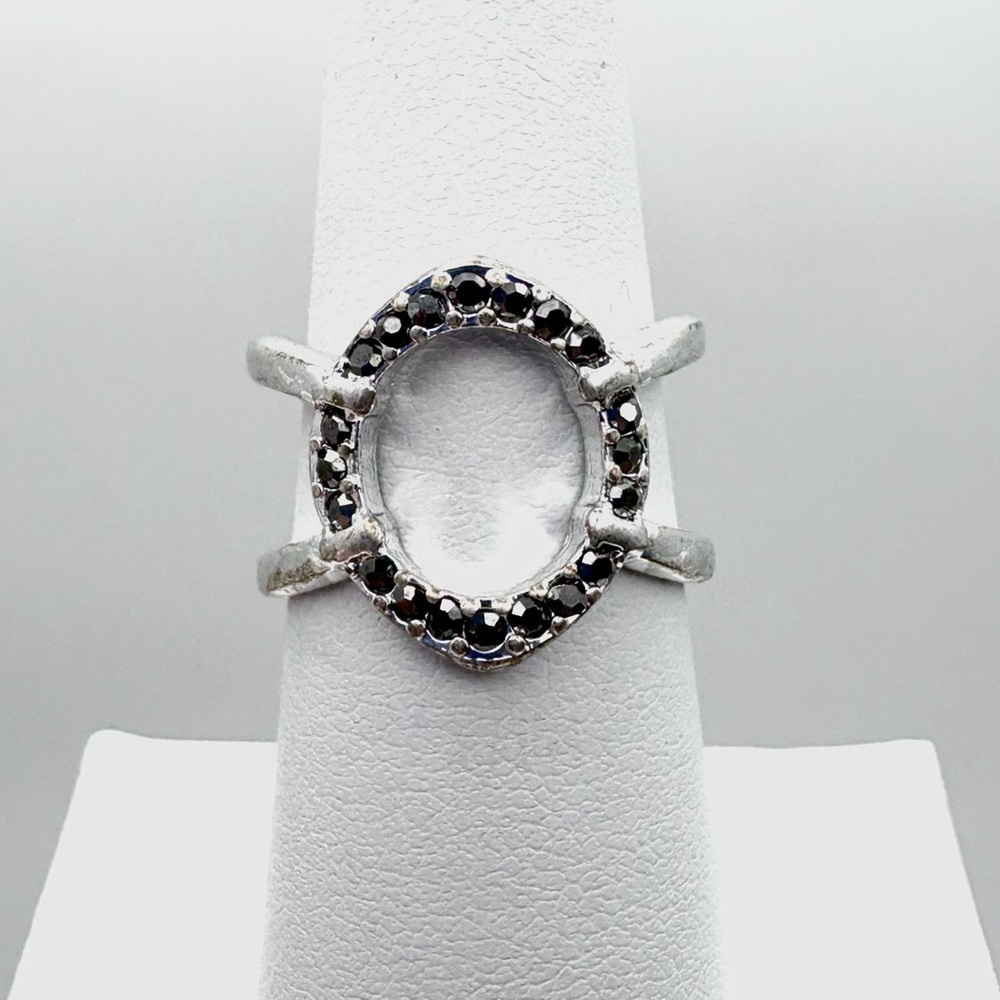 Lucky Brand Black Cubic Zirconia Criss-Cross Antique Silver-Tone Ring Size 7